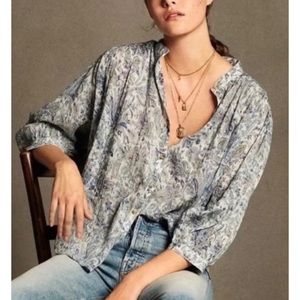 Pilcro Blue and White Paisley Button-Front Blouse